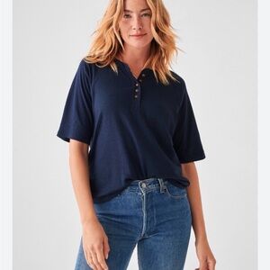 Faherty Navy Blue Cloud Cotton Henley T-Shirt Sz L